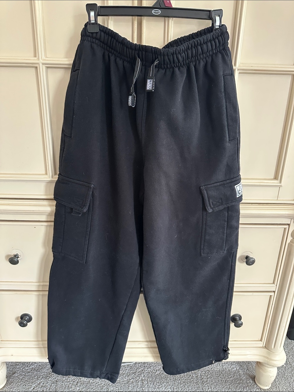 Pro Club Black Cargo Sweatpants with Drawstring Waist